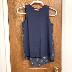 LOFT Outlet Mixed Media Blouse, slate blue, size XXSP